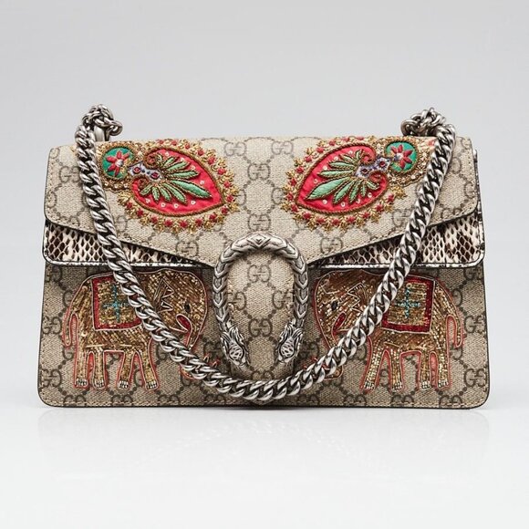 Gucci Beige GG Supreme Coated Canvas and Python Embroidered Dionysus Small - Picture 1 of 12